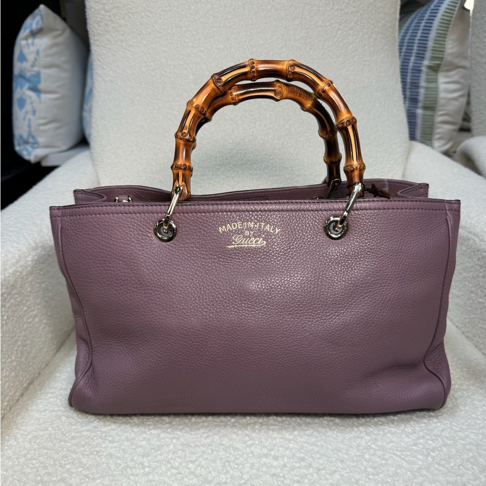Gucci Purple Tote with Bamboo Handles and Structured Shape